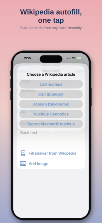 DecoEcho Wikipedia autofill filling in a card answer